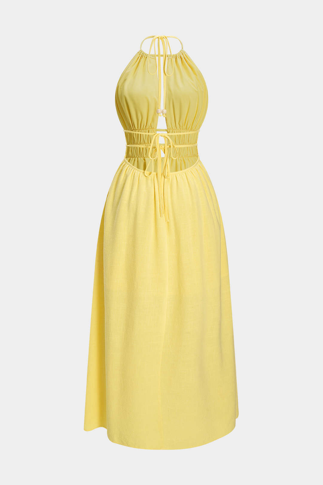 Halter Yaka Kesik Detaylı Kolsuz Maxi Elbise