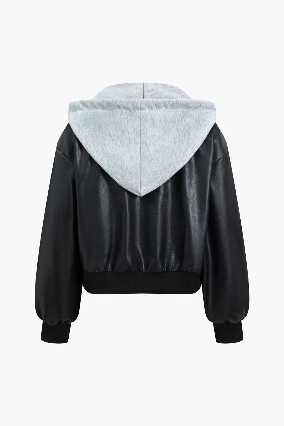 Faux Leather Hooded Pocket Zipper Uzun Kollu Ceket