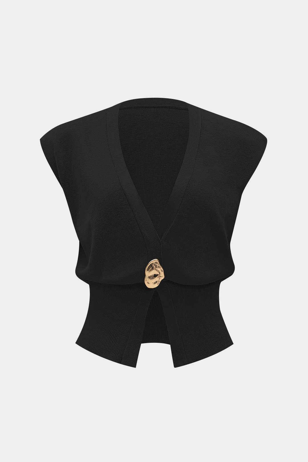 Triko Düğmeli Kolsuz Bluz