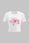 Çiçek Desenli Kısa Kol Tişört