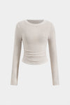 Ruched Round Neck Uzun Kollu T-Shirt