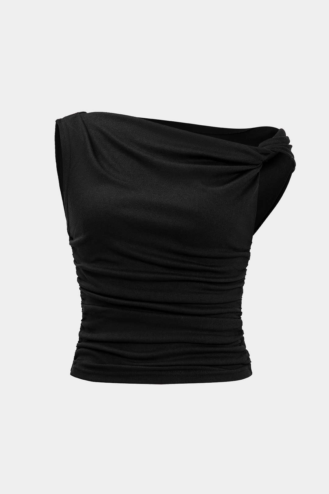 Kıvrımlı Düğüm Tek Omuzlu Kolsuz Bluz