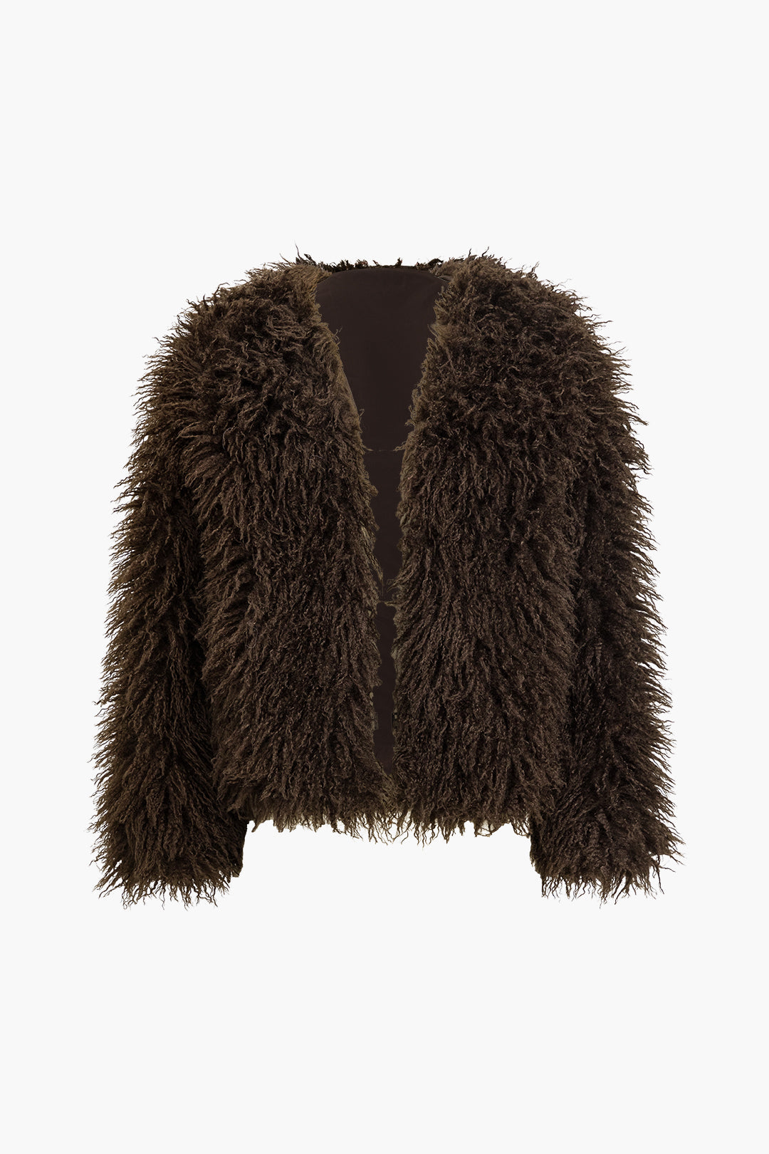 Solid Faux Fur Fringe Ceket