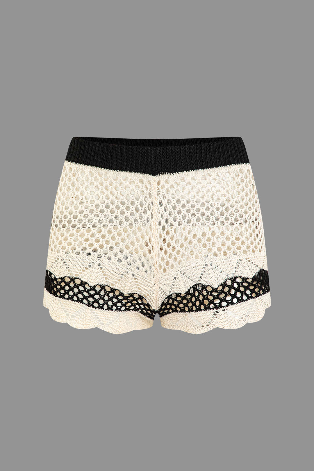 Kontrast Kroşeli V Yaka Örgü Şort Takımı