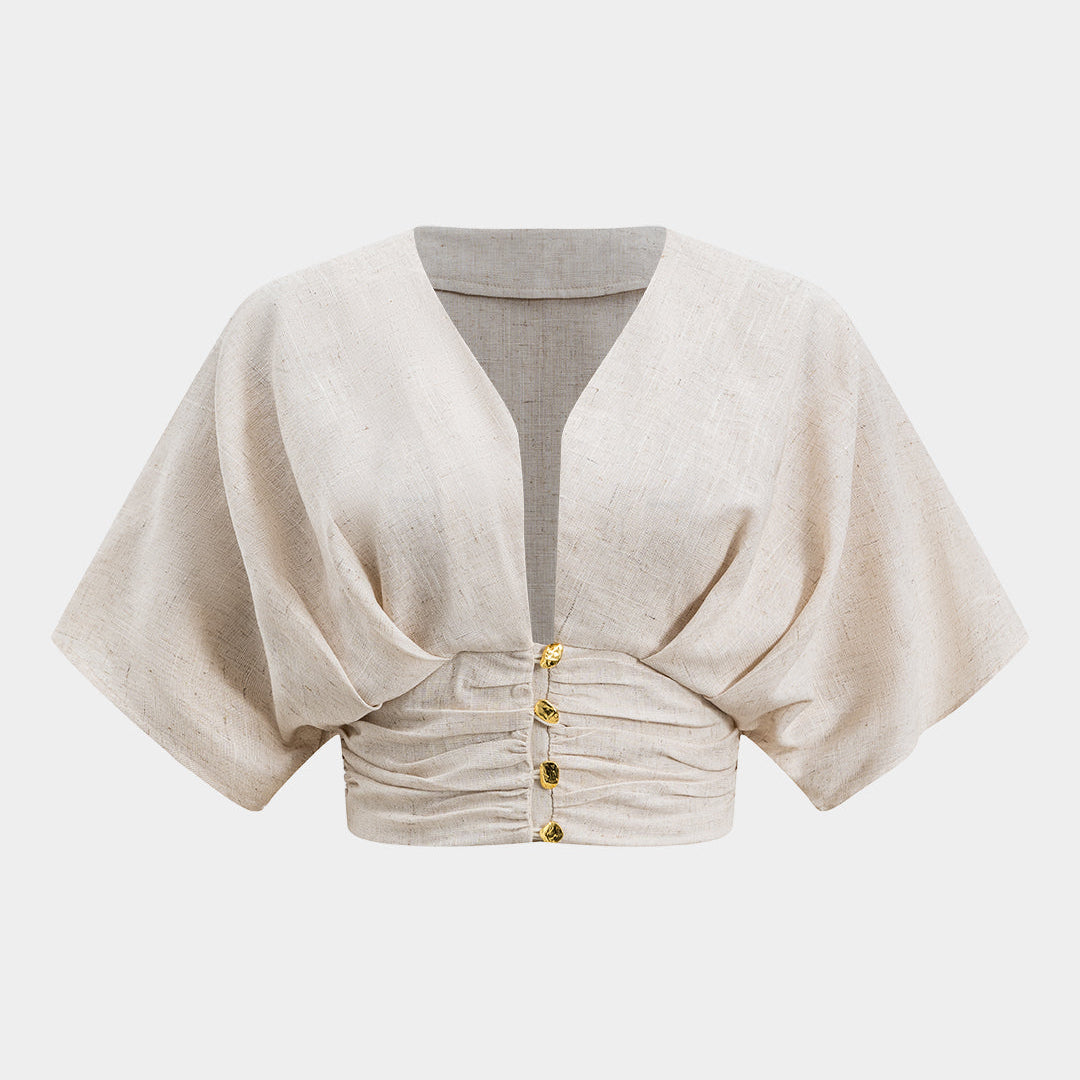 Keten Metalik Kısa Kollu Gömlek