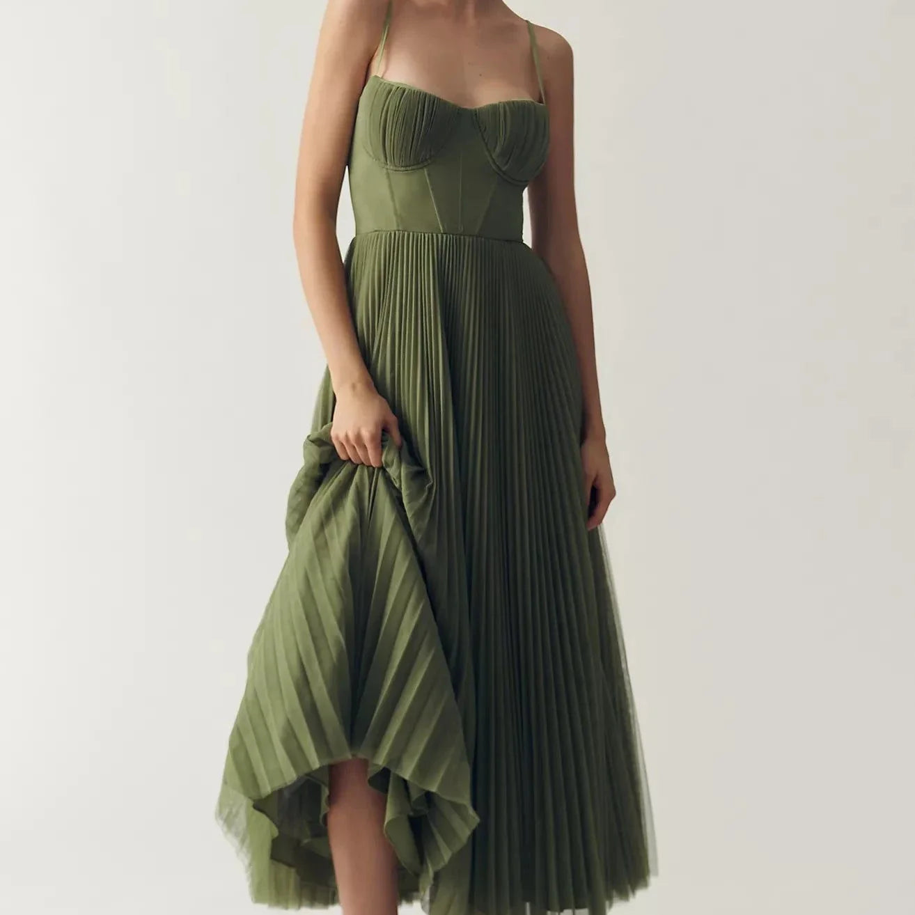 Seraphina Büstiyer Pileli Tül Midi Elbise