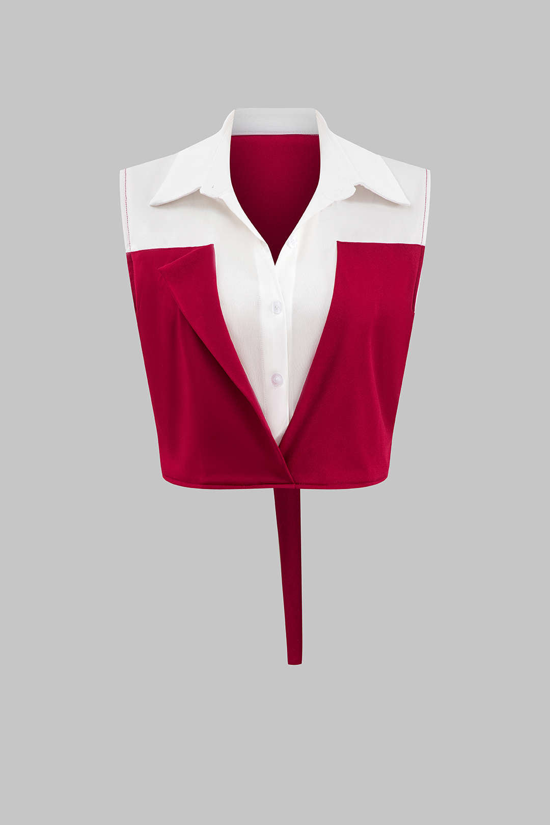 Patchwork Düğme Bağlama Sıfır Kol Bluz Ve Fermuarlı Cepli Pantolon Seti