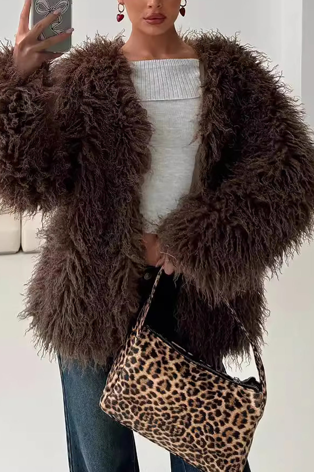 Solid Faux Fur Fringe Ceket