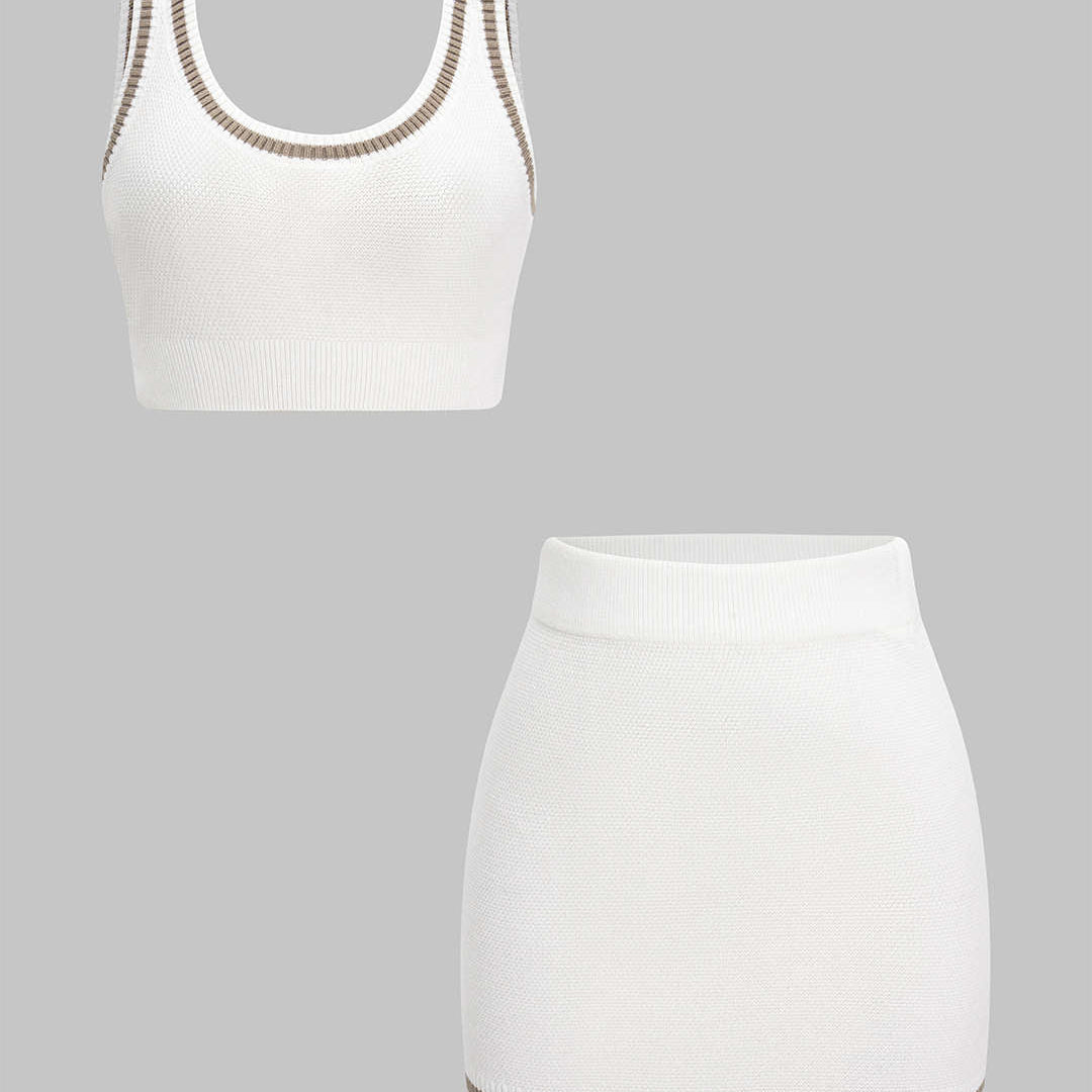 Kontrast Triko Askılı Üst Ve Şort Takımı