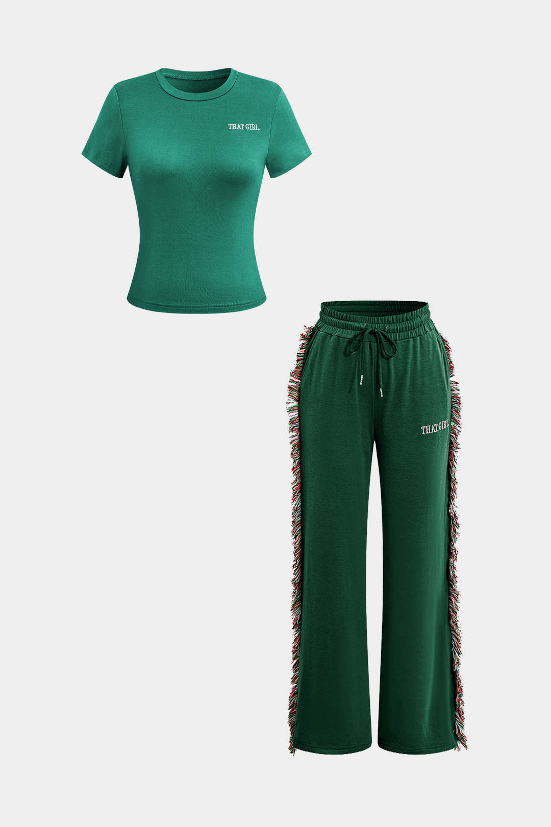 Yazı Baskılı Tişört ve Püskül Çekmeli Pantolon Takımı