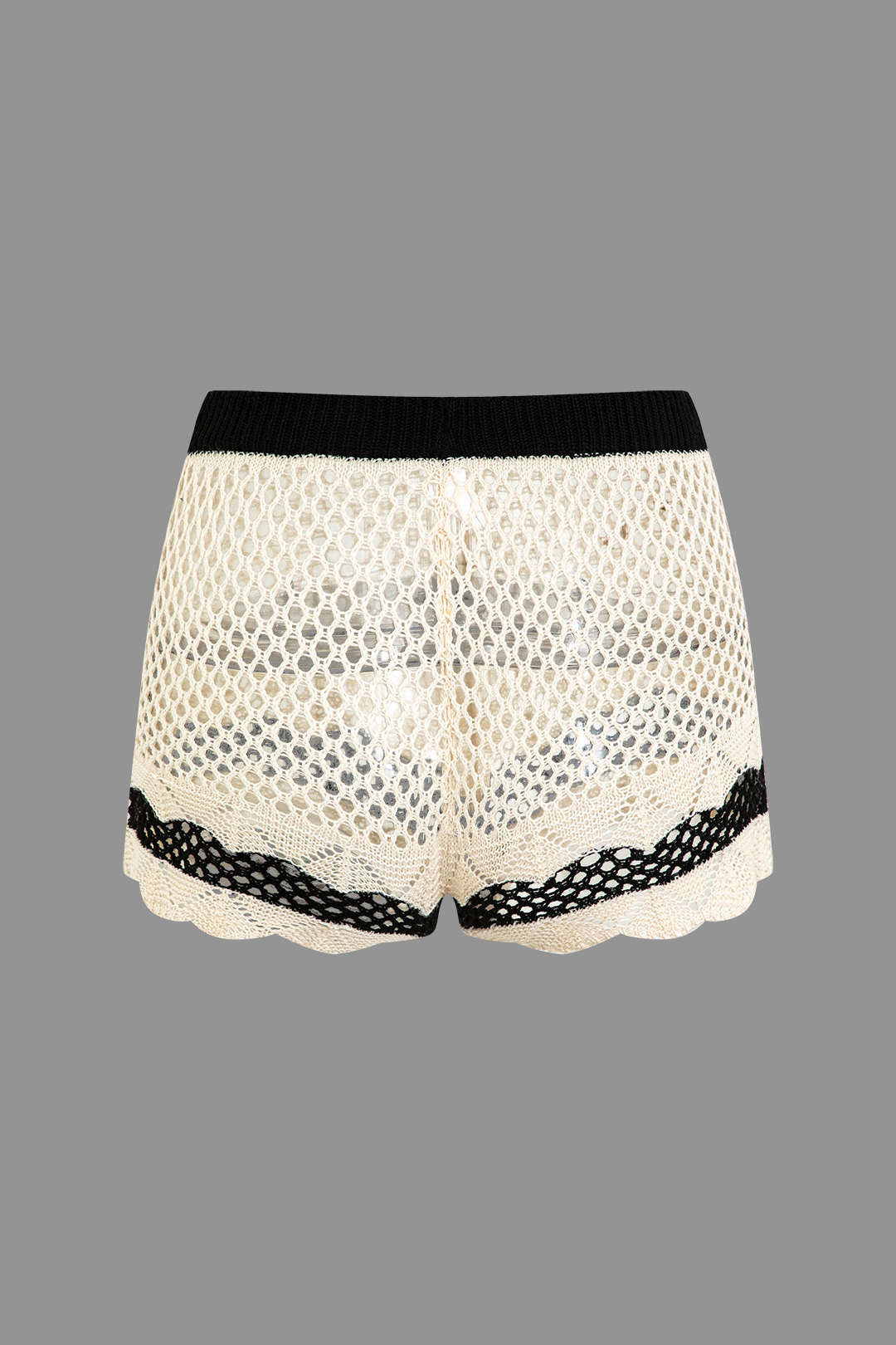 Kontrast Kroşeli V Yaka Örgü Şort Takımı