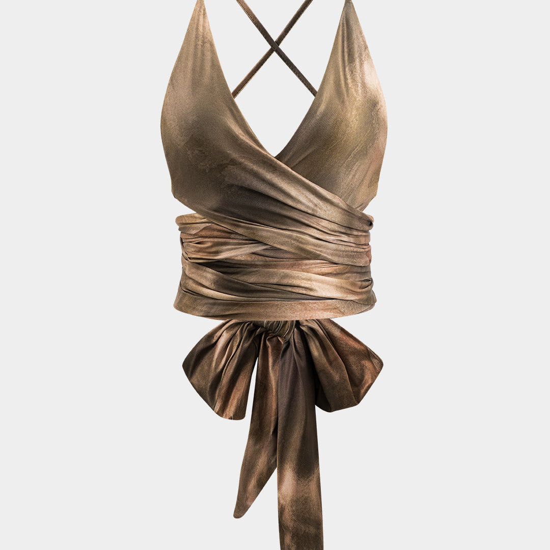 Soyut Desenli Sırtı Açık Askılı Bağlamalı Cami Üstü