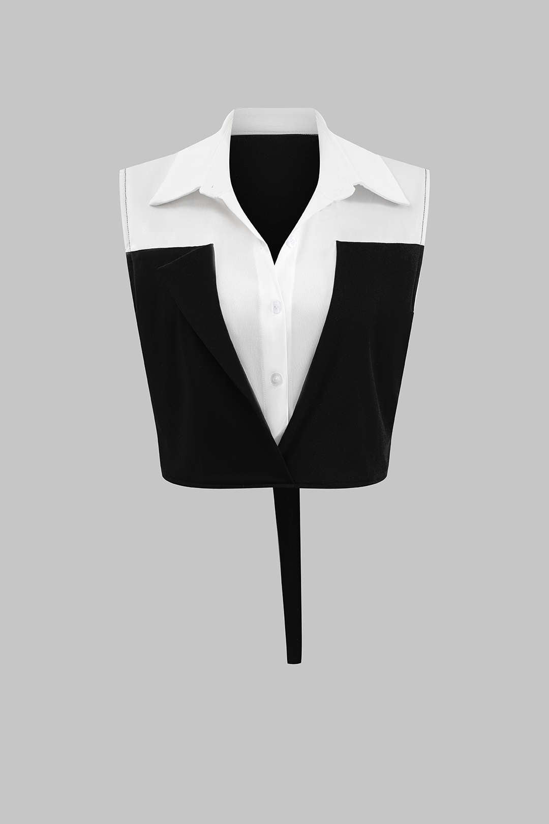 Patchwork Düğme Bağlama Sıfır Kol Bluz Ve Fermuarlı Cepli Pantolon Seti