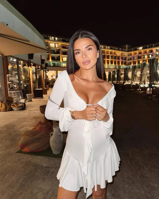 Olyssa Kontrast Fırfır Yaka Mini Elbise