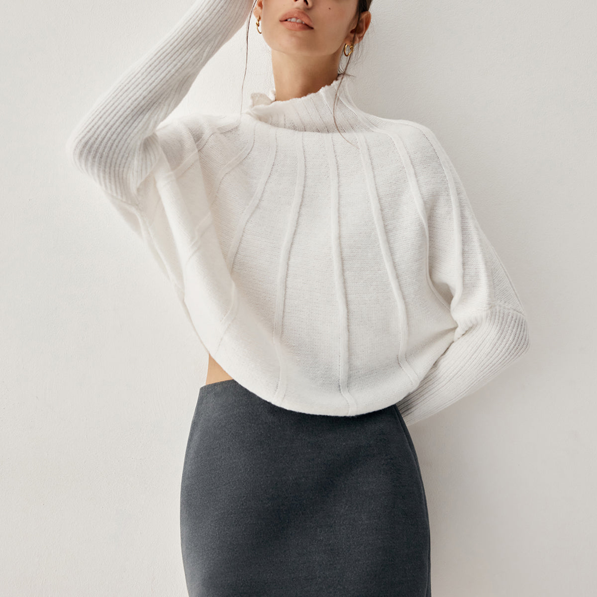 Biyeli Balıkçı Yaka Uzun Kollu Triko Üst