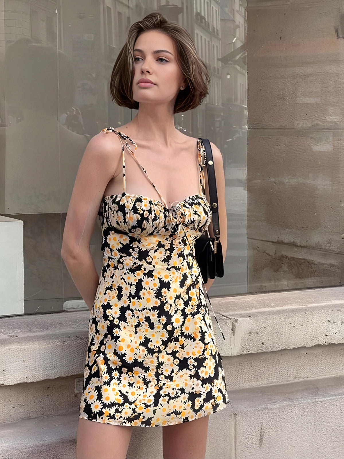 Olyssa Papatya Baskılı Çiçekli Kısa Elbise