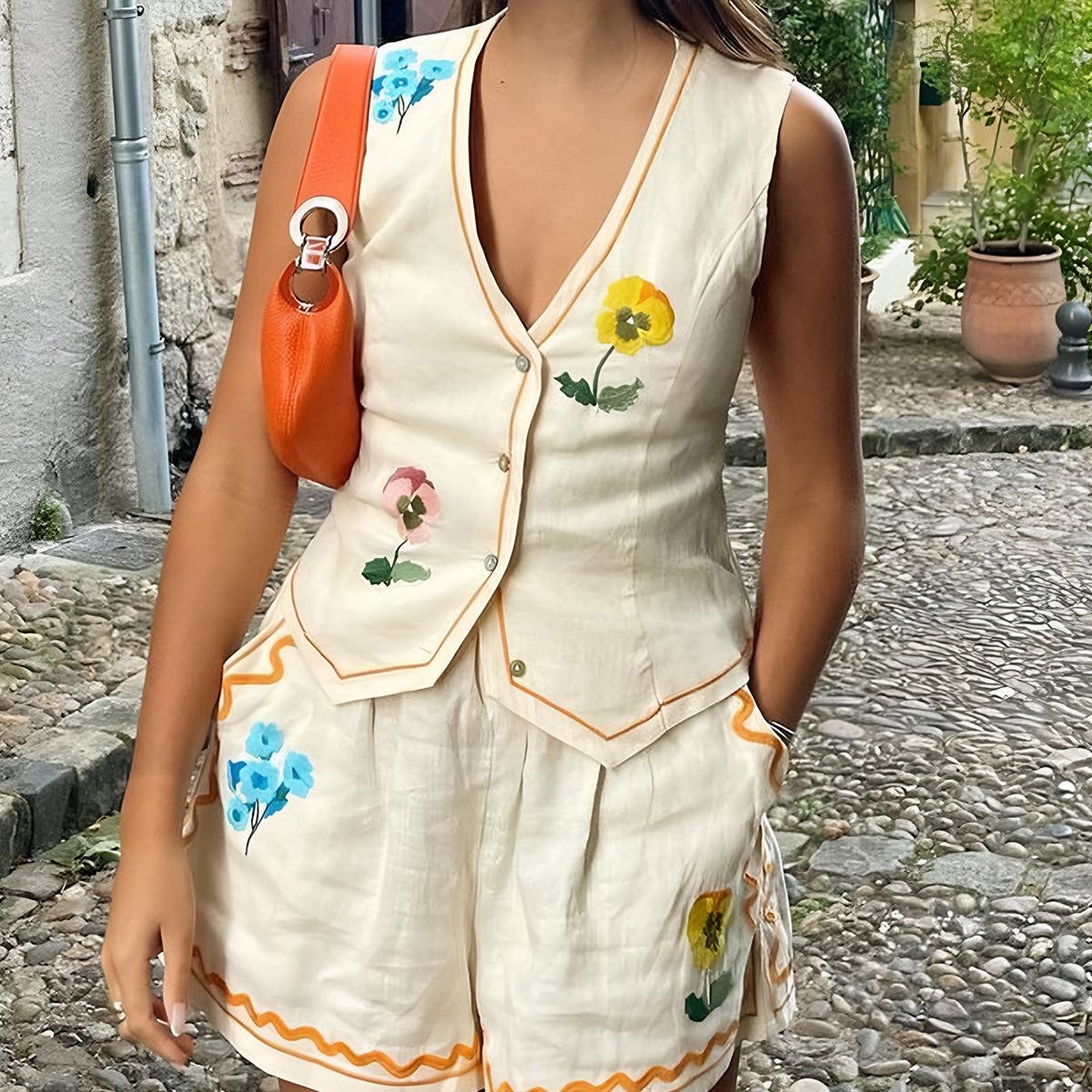 Olyssa Çiçek Nakışlı Tank Şort Takım