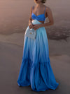 Olyssa Ombré Mavi Kesik Detaylı Maxi Elbise