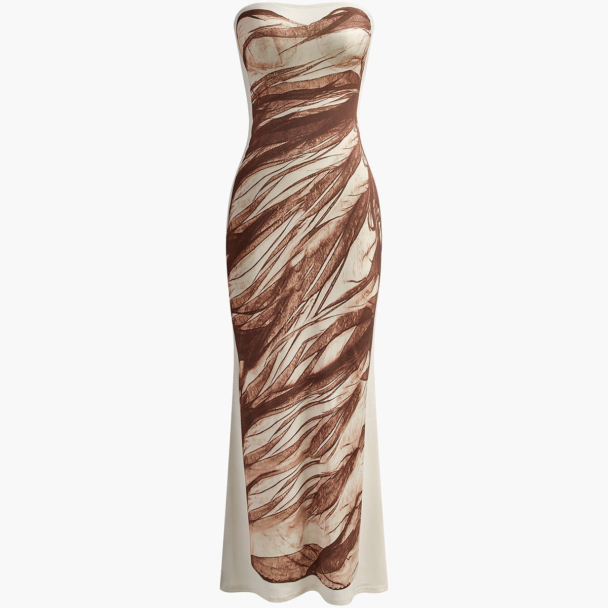 İnce Baskı Streç Straplez Elbise