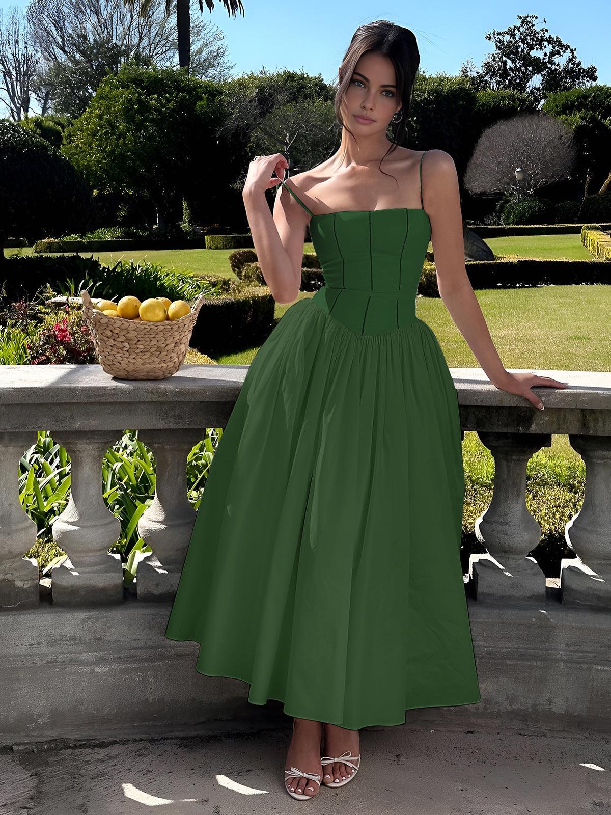 Olyssa Korseli Askılı Midi Elbise