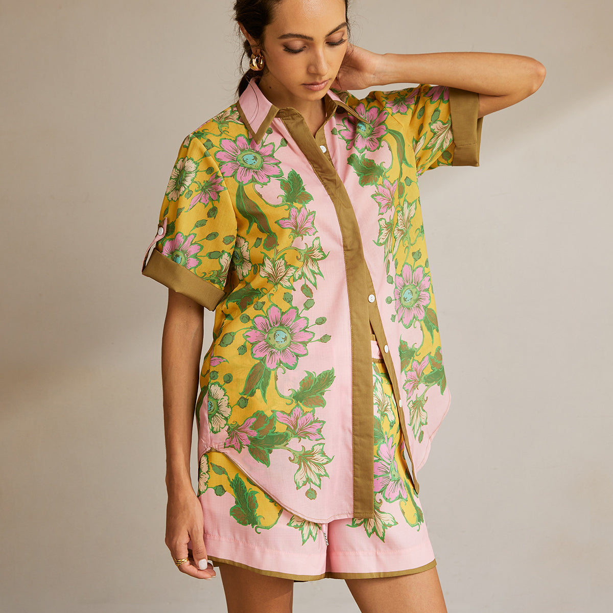 Günlük Baskılı Kontrast Etekli Şort Takım