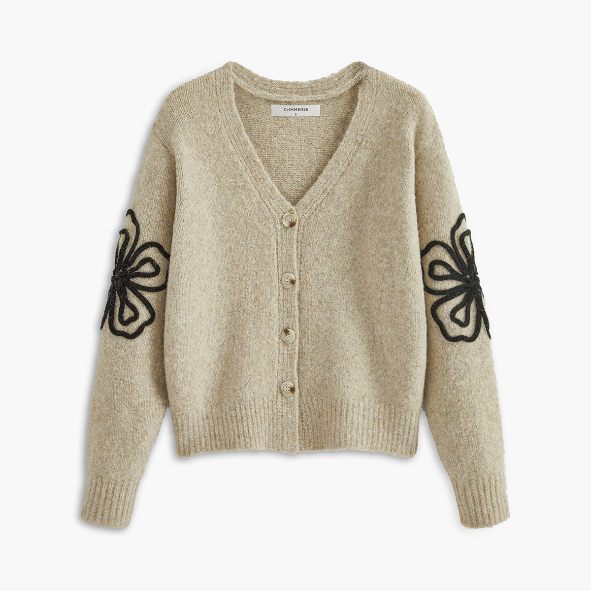 Çiçek Detaylı V Yaka Hırka