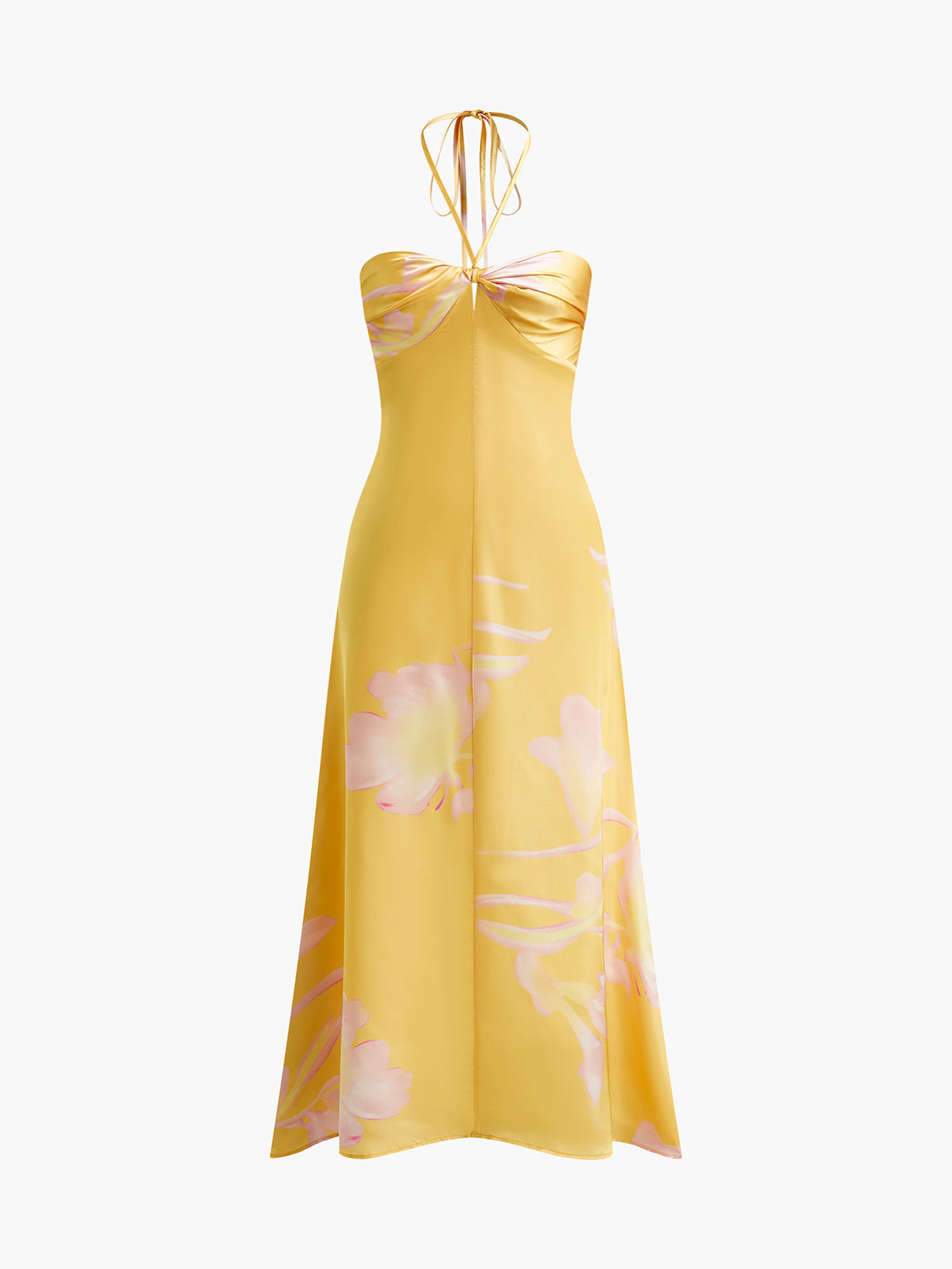 Olyssa Halter Sırt Dekolteli Baskılı Uzun Elbise