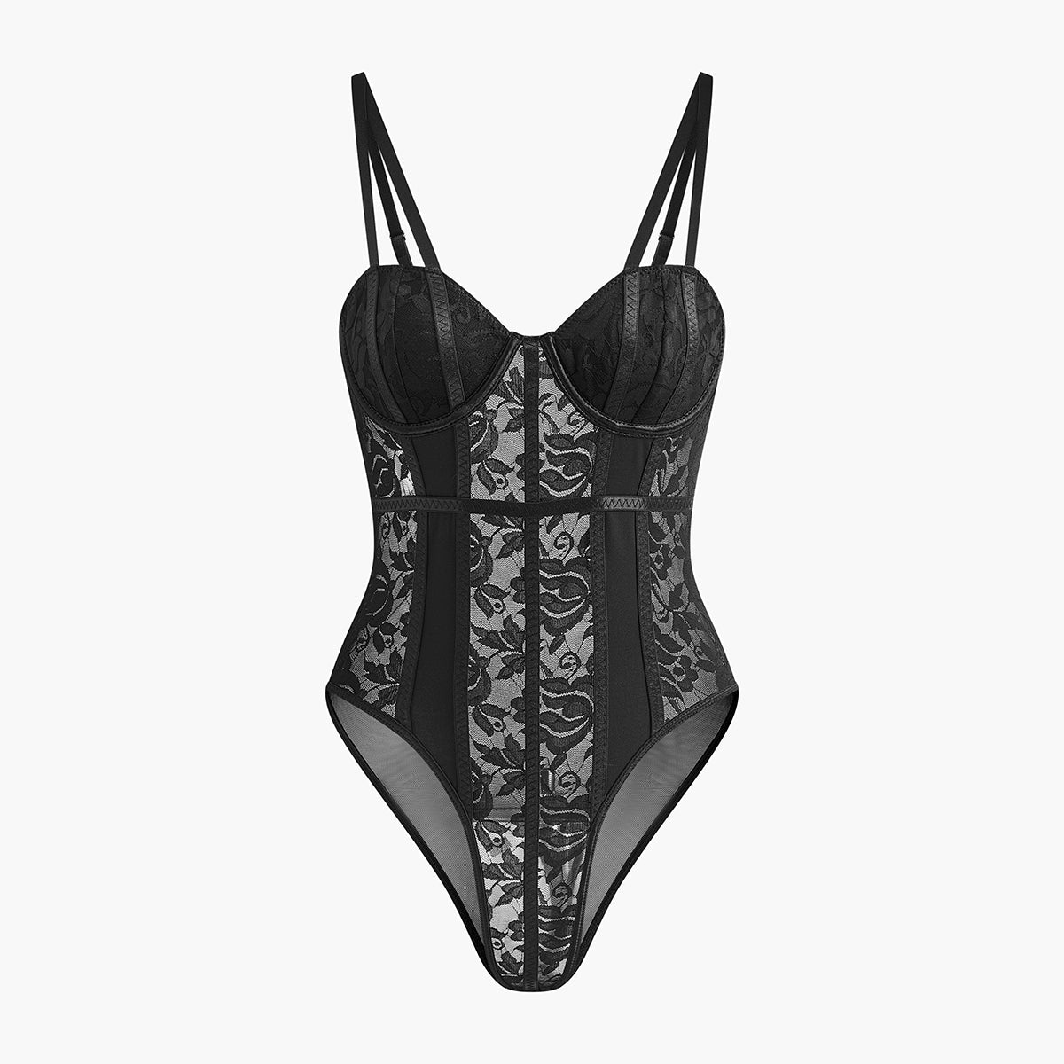 Dantel Şeffaf Kalp Yaka Korsaj Bodysuit
