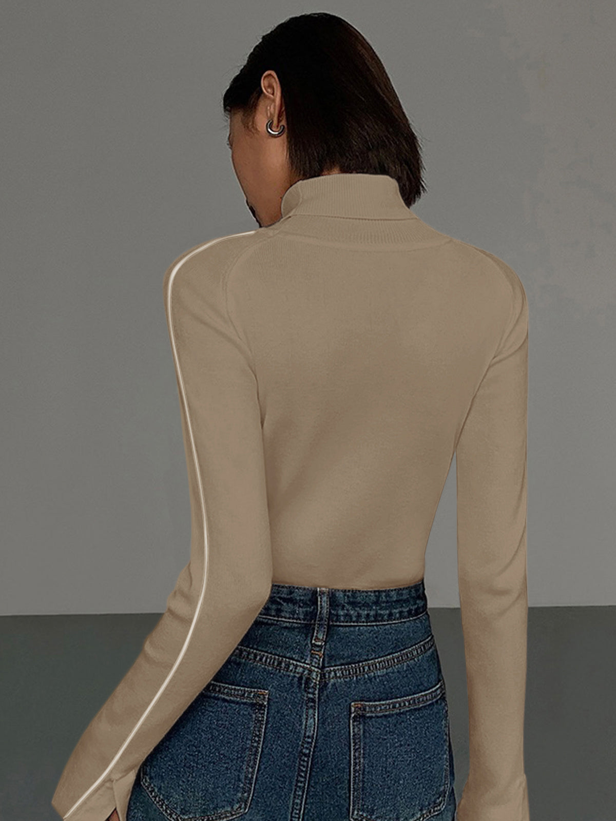 Kontrast Biyeli Balıkçı Yaka Kazak