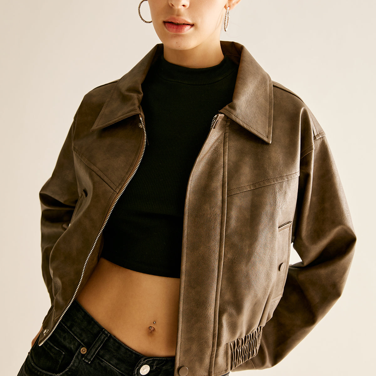 Fermuarlı Suni Deri Ceket