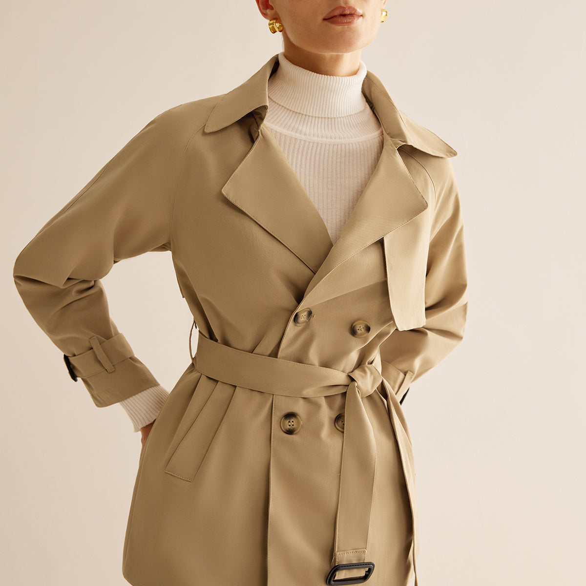 Tokalı Tasarım Yaka Kuşaklı Trençkot