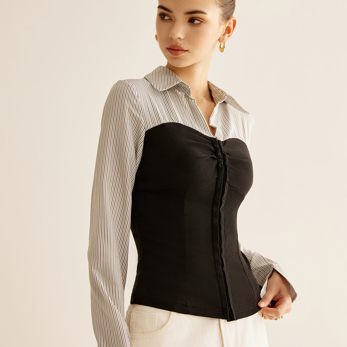 Renk Bloklu Panel Polo Bluz