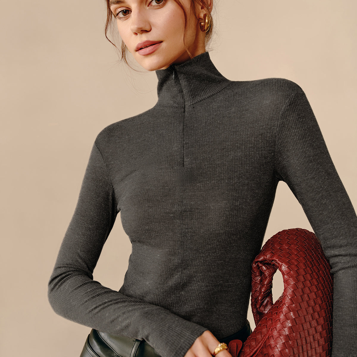 Balıkçı Yaka Ribana Fermuarlı Bluz