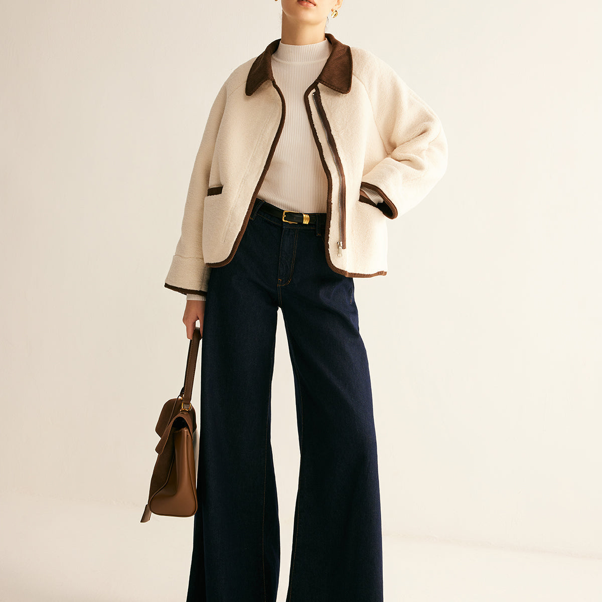 Kontrast Bağcıklı Minky Ceket