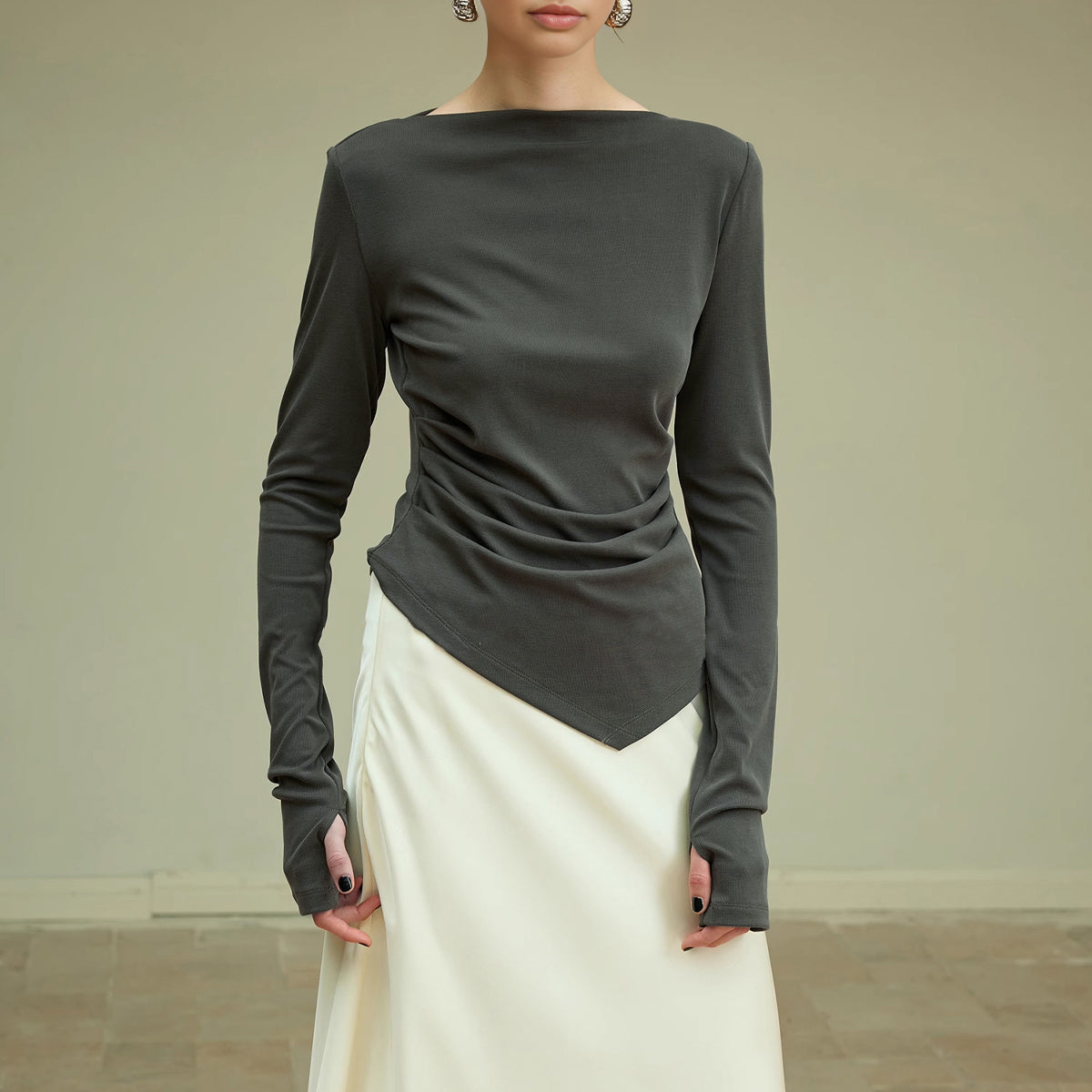 Asimetrik İnce Jarse Bluz