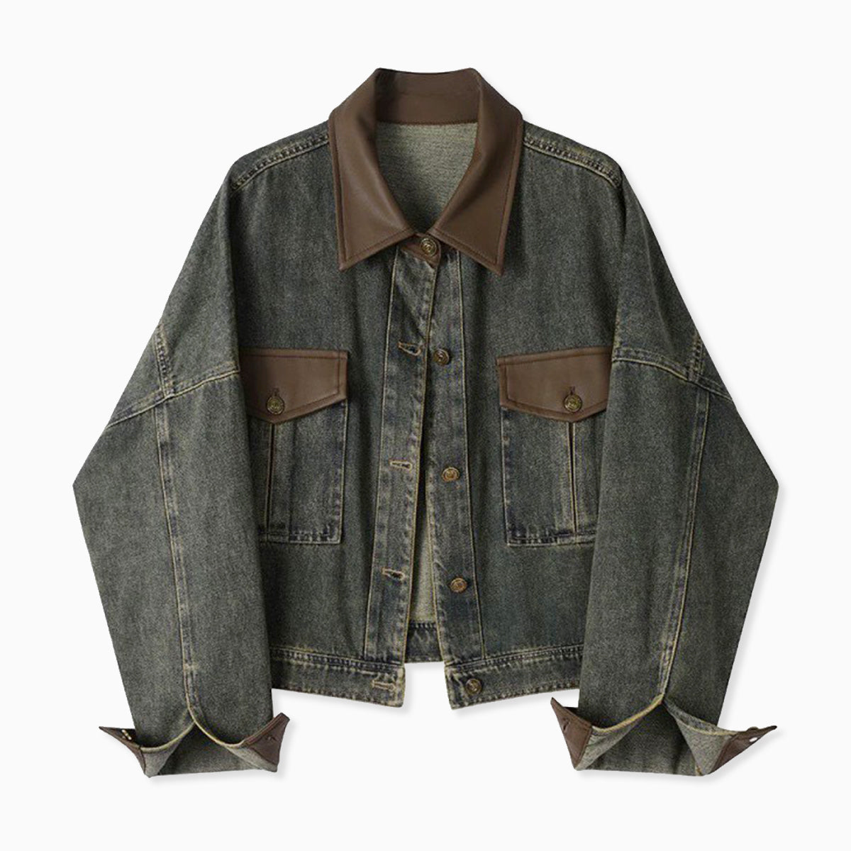 Vintage Contrast Trim Lapel Denim Jacket