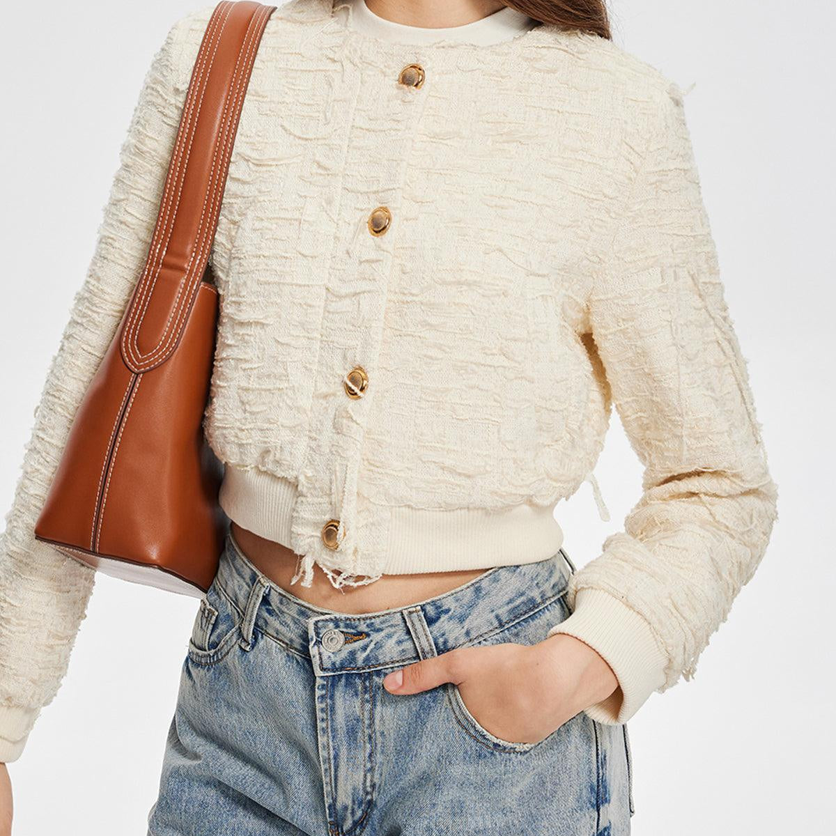 Textured Elegance Bomber Ceket