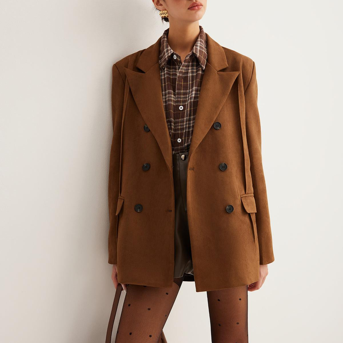 Vintage Caramel Double-Breasted Ceket