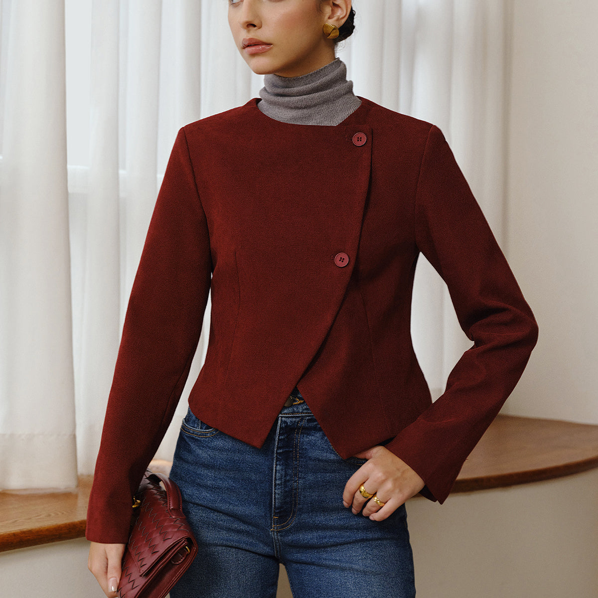 Asimetrik Yaka Kısa Blazer