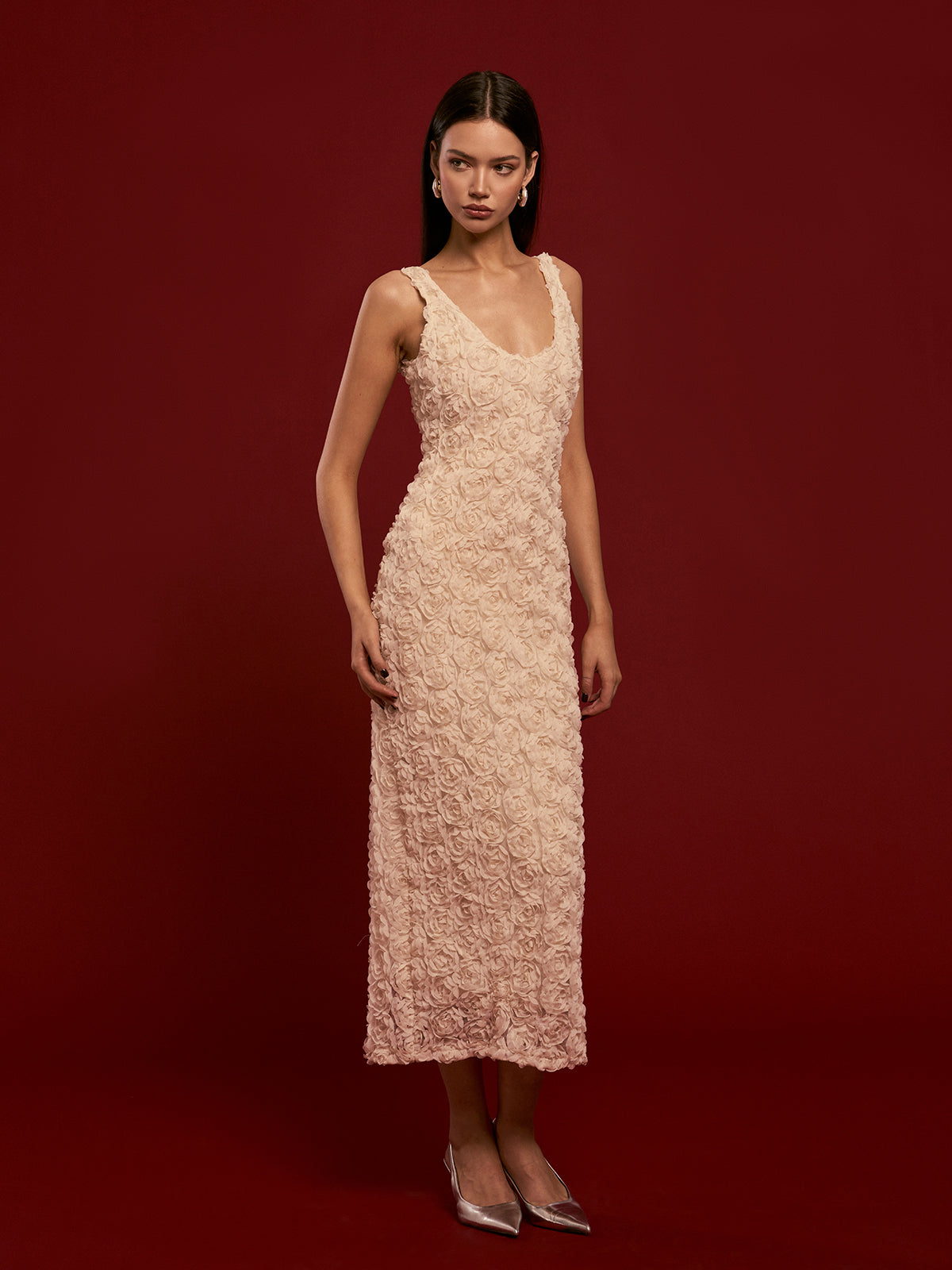 Olyssa Romantik 3D Çiçekli Askılı Elbise