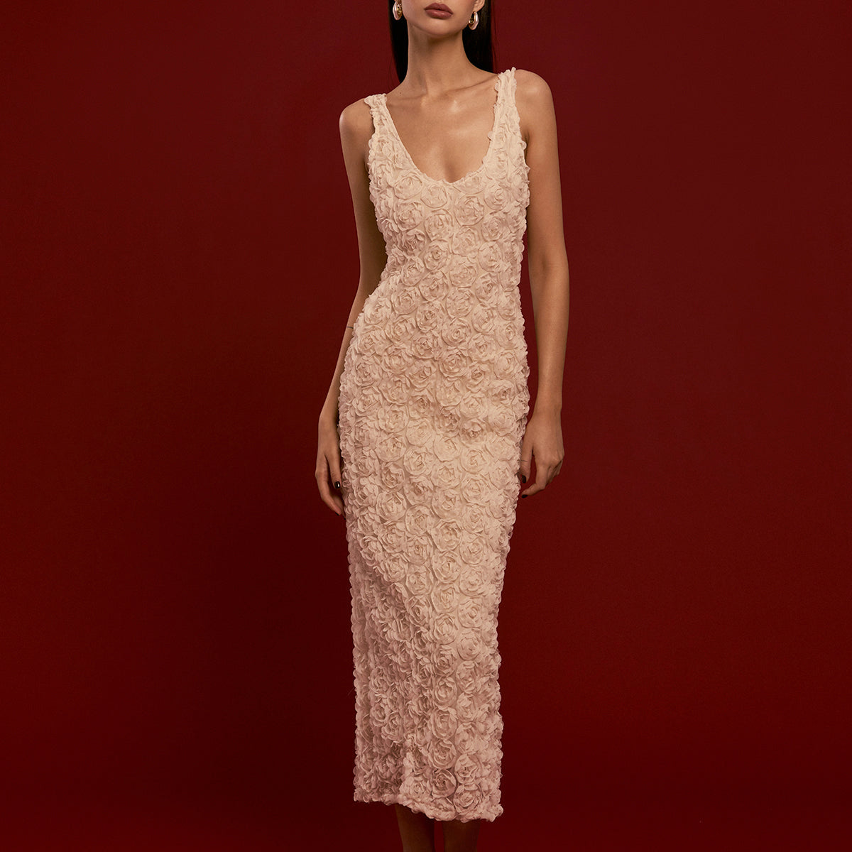 Olyssa Romantik 3D Çiçekli Askılı Elbise