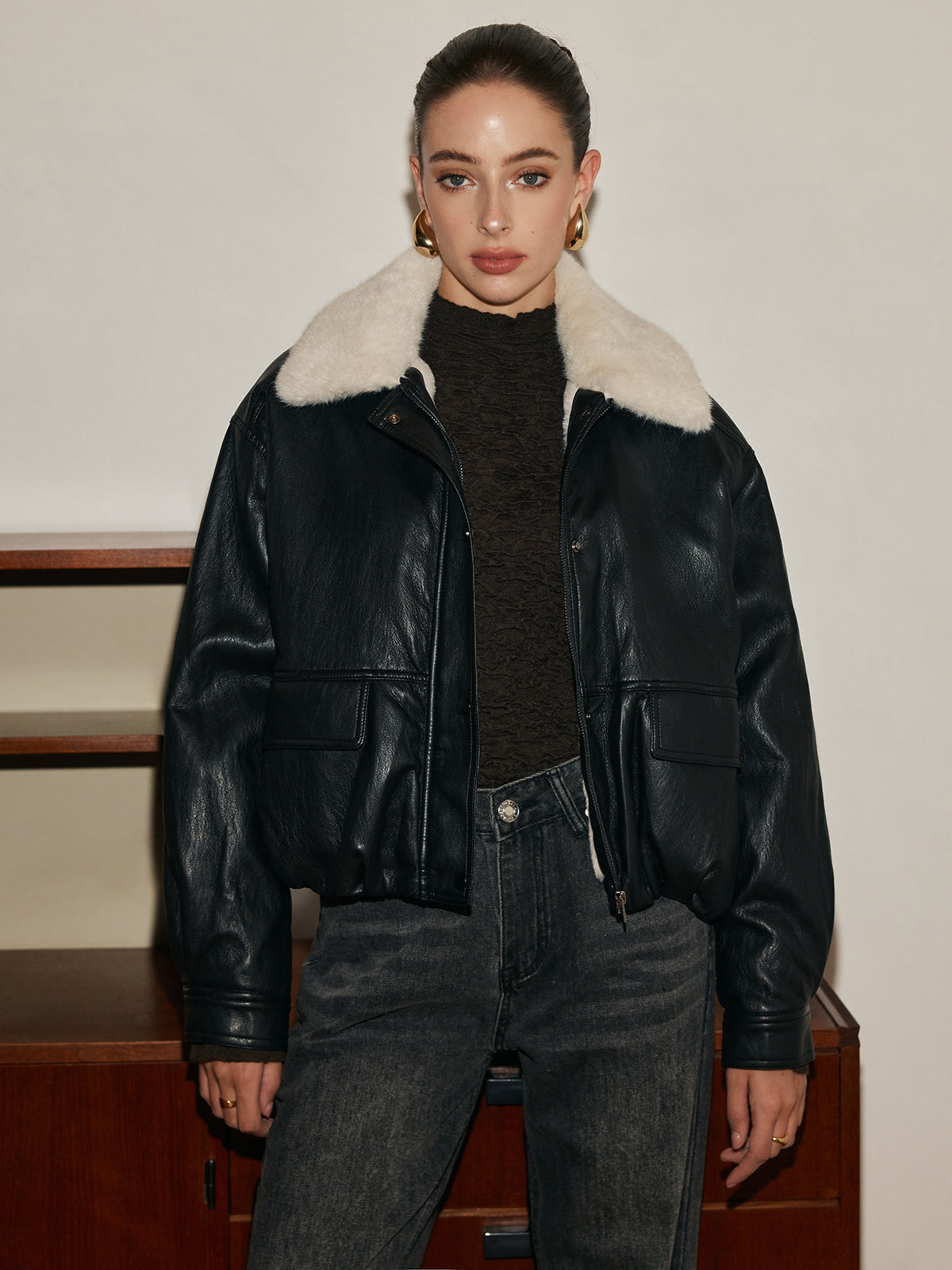 Polar Astarlı Suni Deri Fermuarlı Kaban