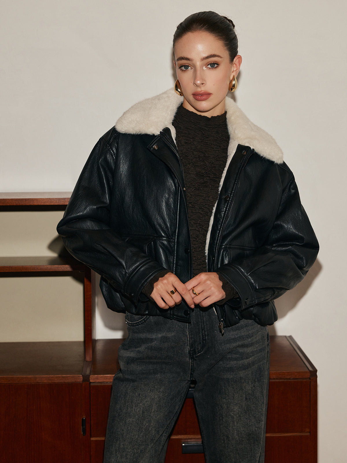 Polar Astarlı Suni Deri Fermuarlı Kaban