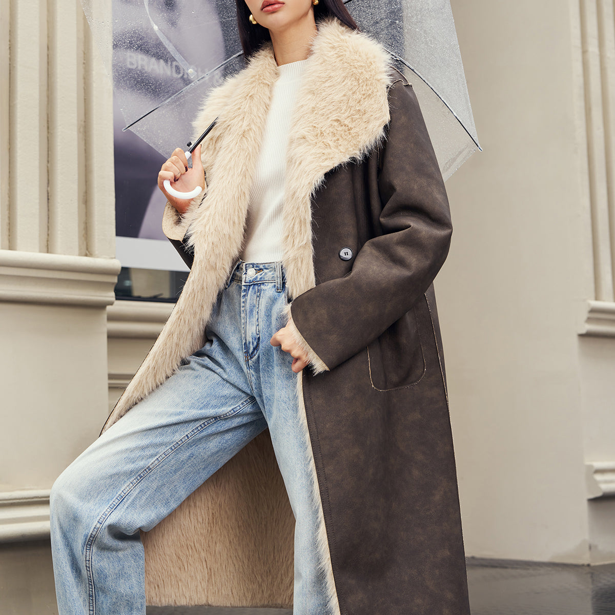 Kürklü Suni Deri Kış Kapüşonu