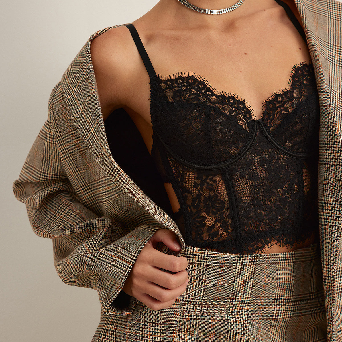 Şeffaf Dantel Crop Korse