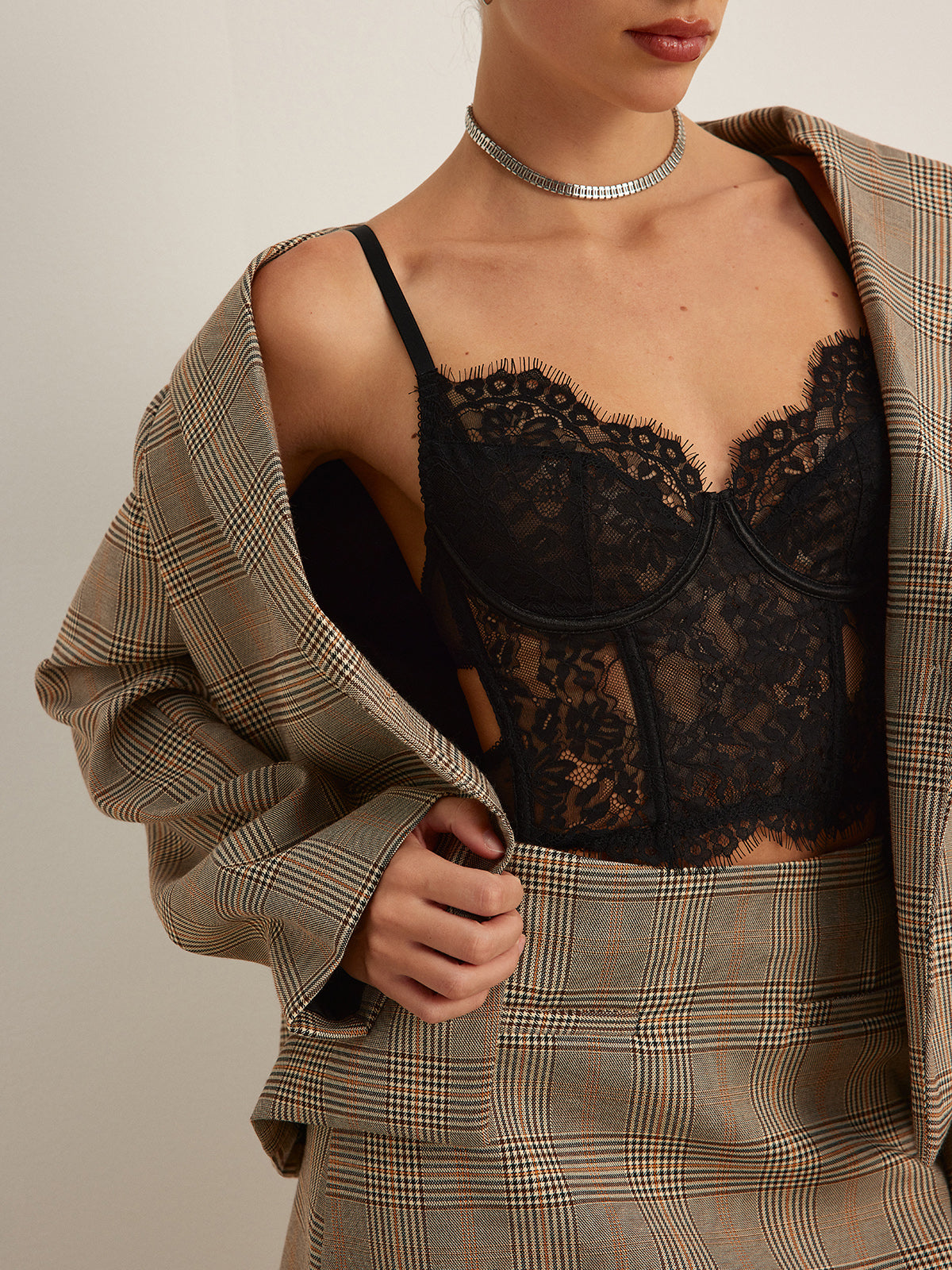 Şeffaf Dantel Crop Korse