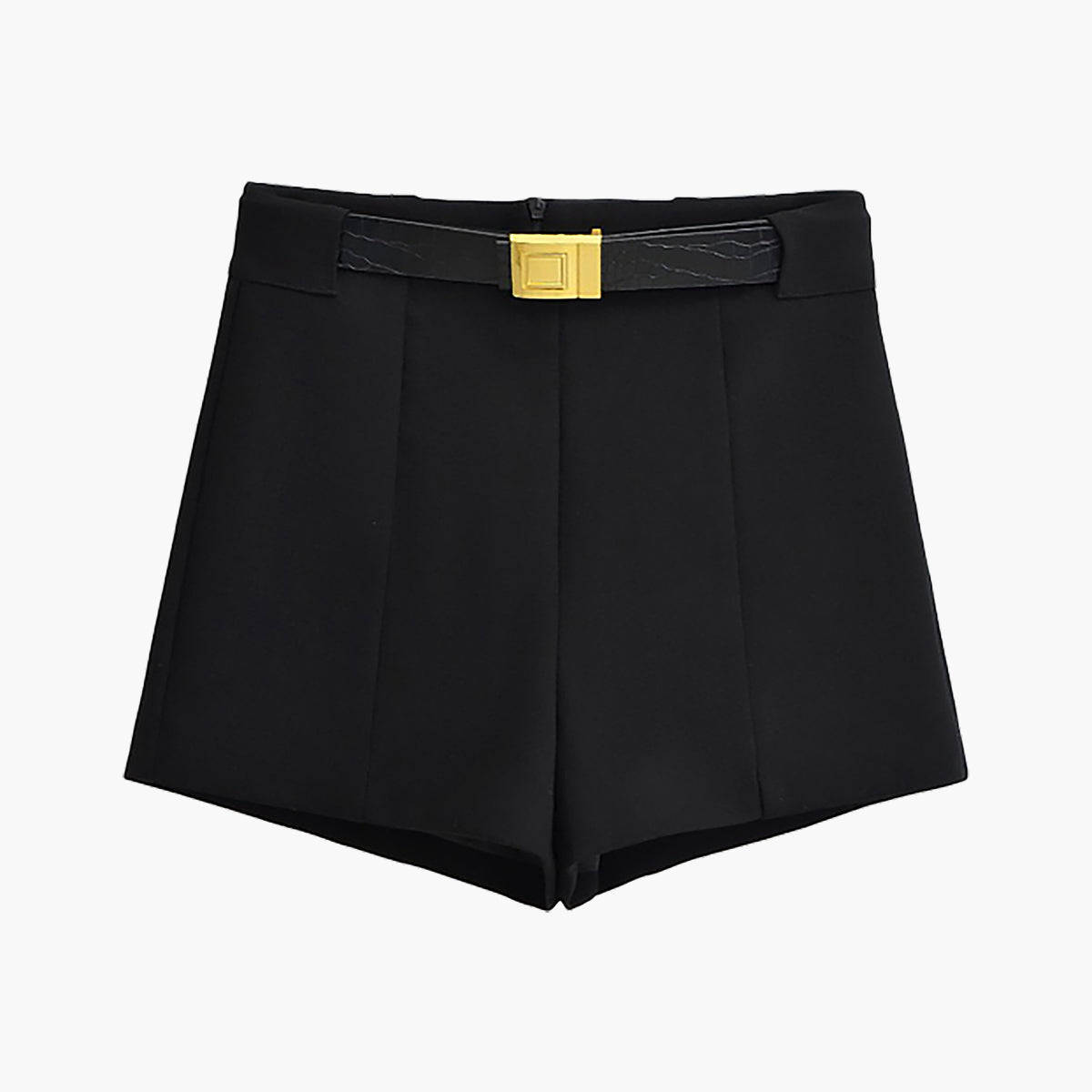 Şık Yüksek Bel Kemerli Fermuarlı Jersey Şortlar