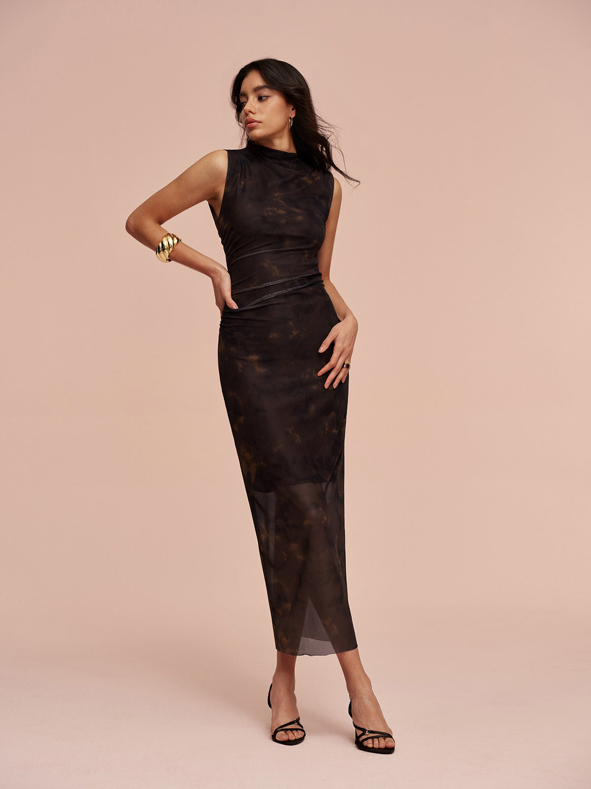 Olyssa Astarlı Kolsuz File Elbise