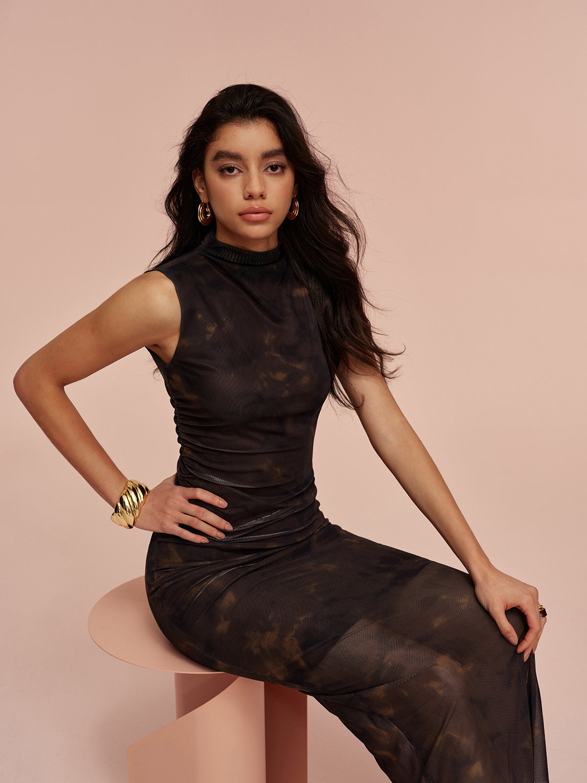 Olyssa Astarlı Kolsuz File Elbise