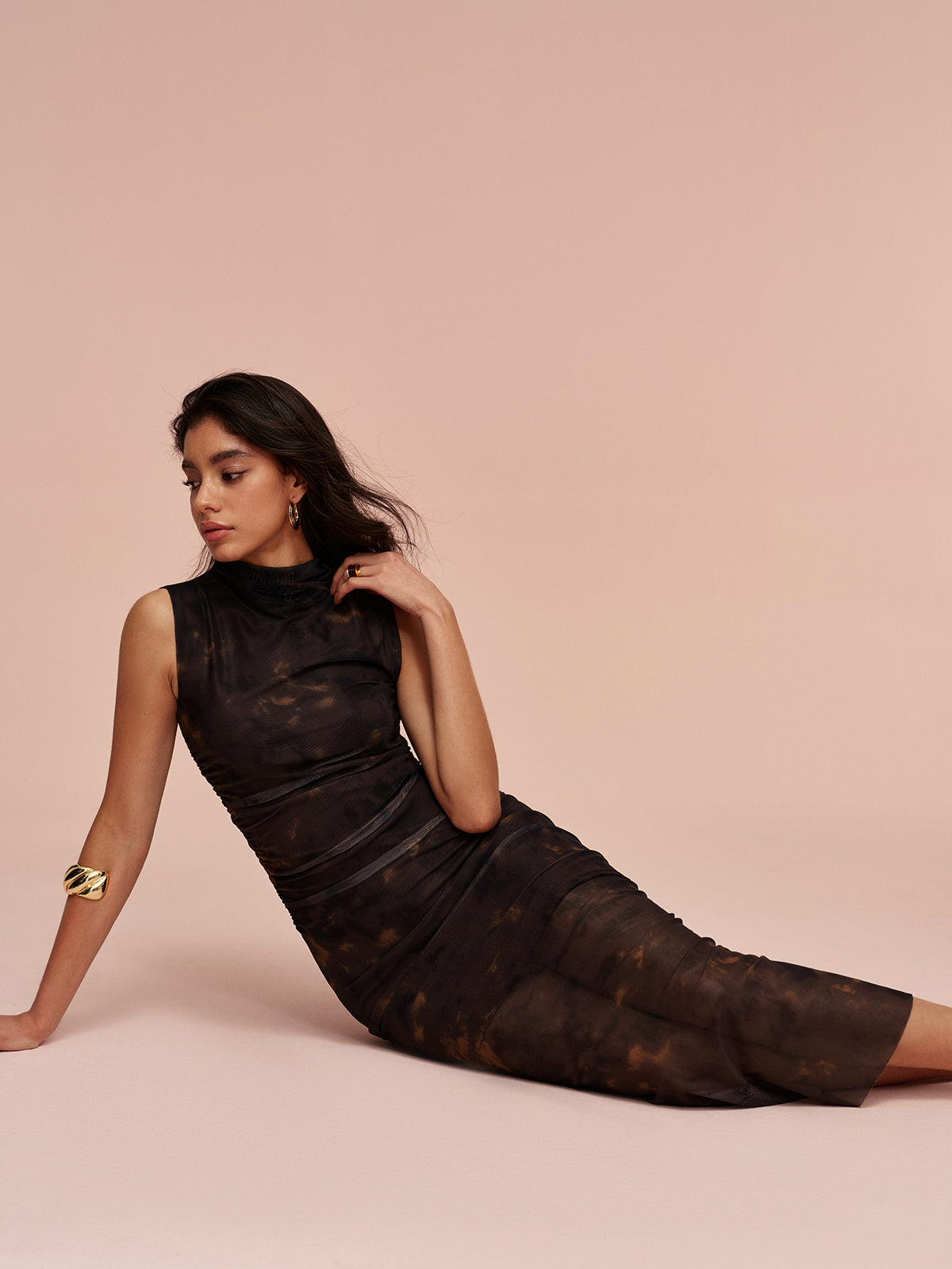 Olyssa Astarlı Kolsuz File Elbise